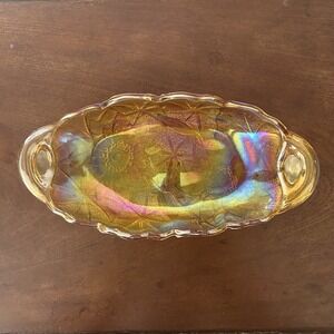 Vintage Amber Indiana Carnival Glass/Candy Relish Dish Sunflower Marigold